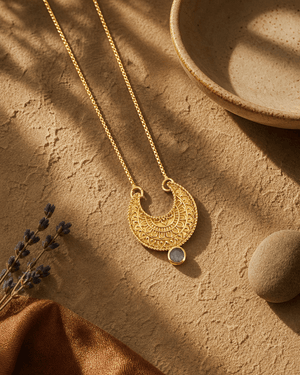 Moon Phase Mandala Art Gemstone Inspirational Necklace - Necklaces Labradorite