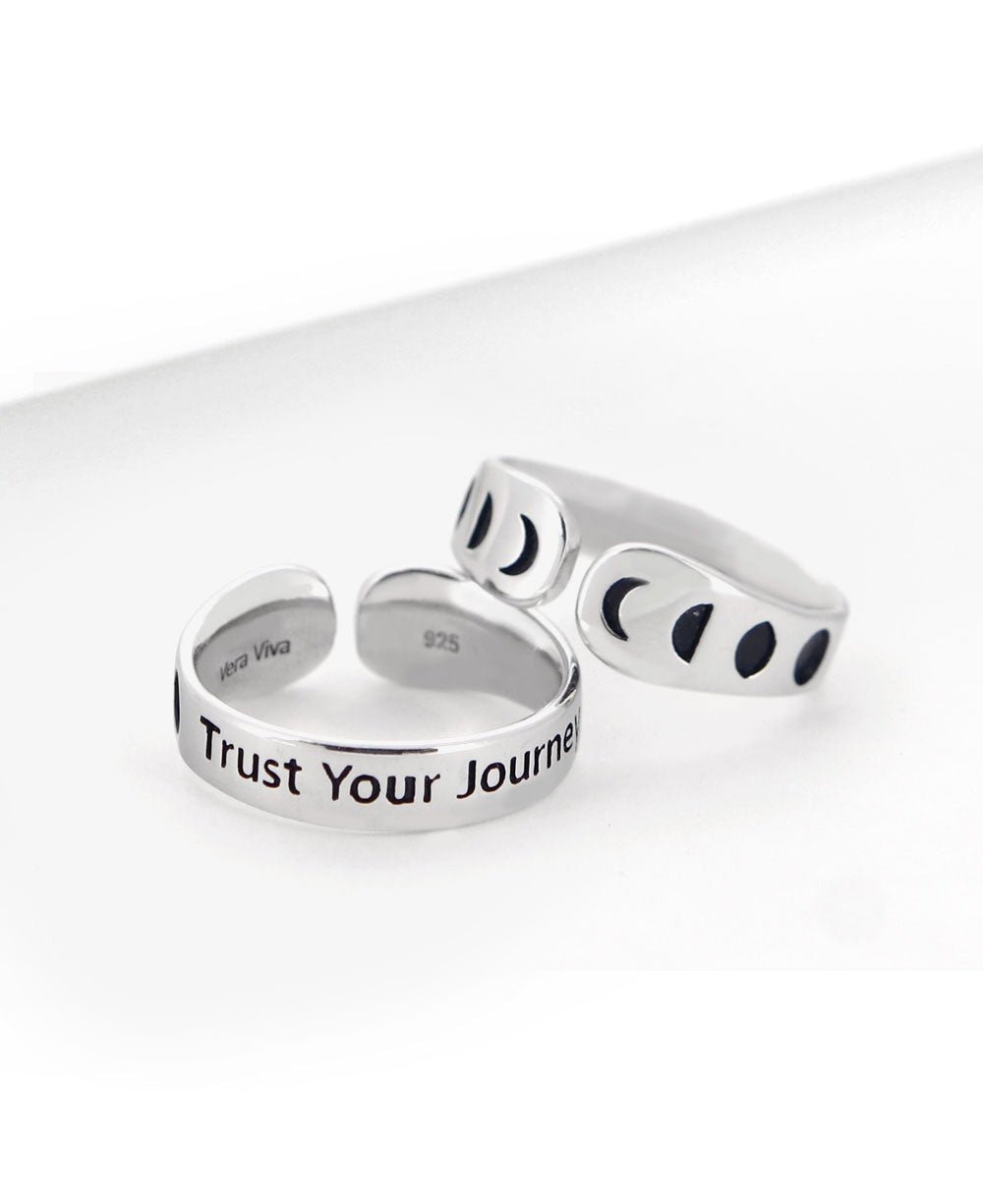 Moon Phase Trust Your Journey Adjustable Inspirational Sterling Silver Ring - Rings