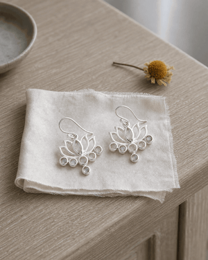 Moonstone and Sterling Silver Lotus Earrings - Earrings
