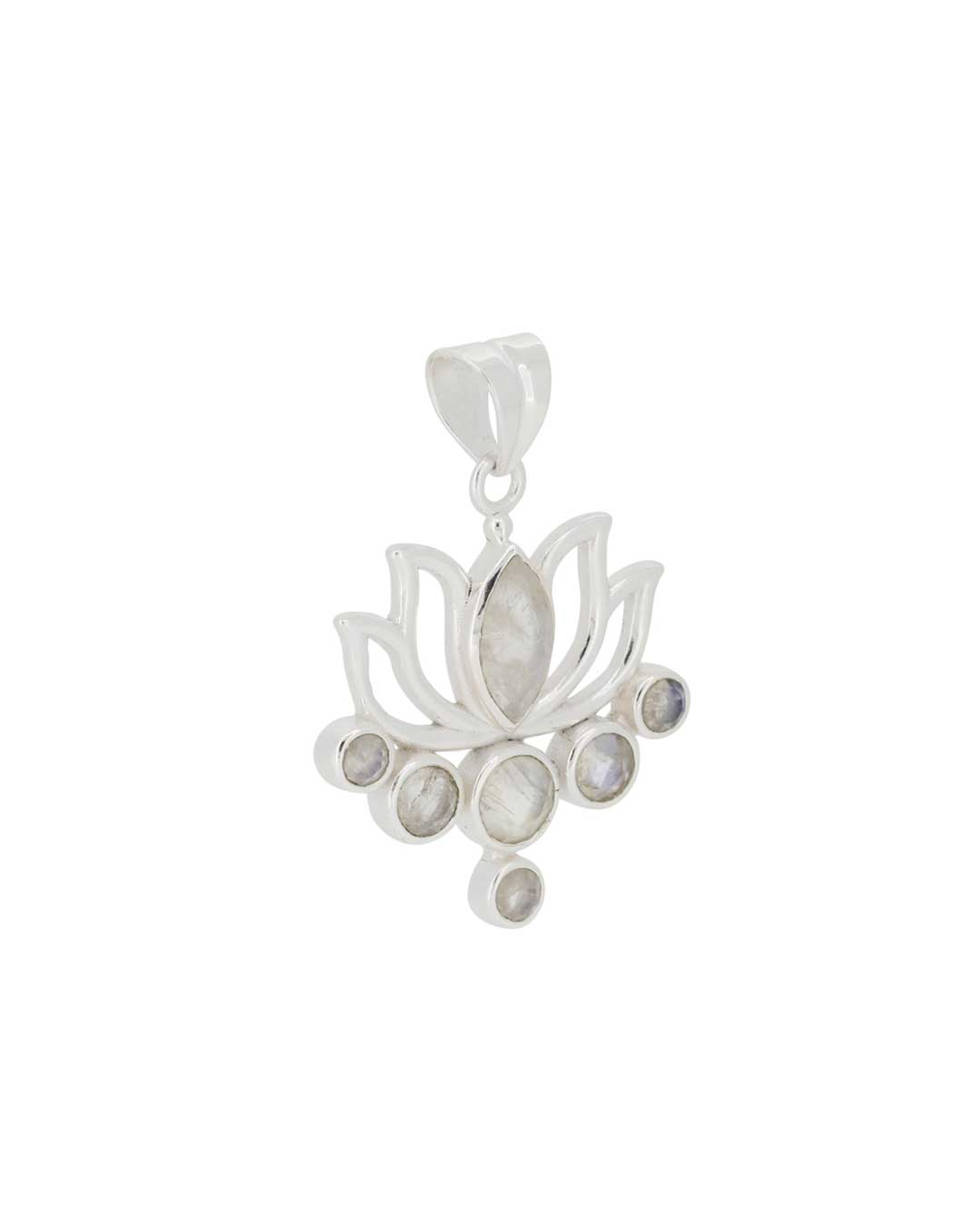Moonstone Pendant in Lotus Design, Sterling Silver - Charms & Pendants