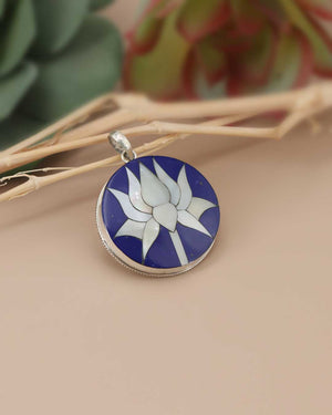 Mother of Pearl and Lapis Sterling Silver Lotus Pendant - Charms & Pendants