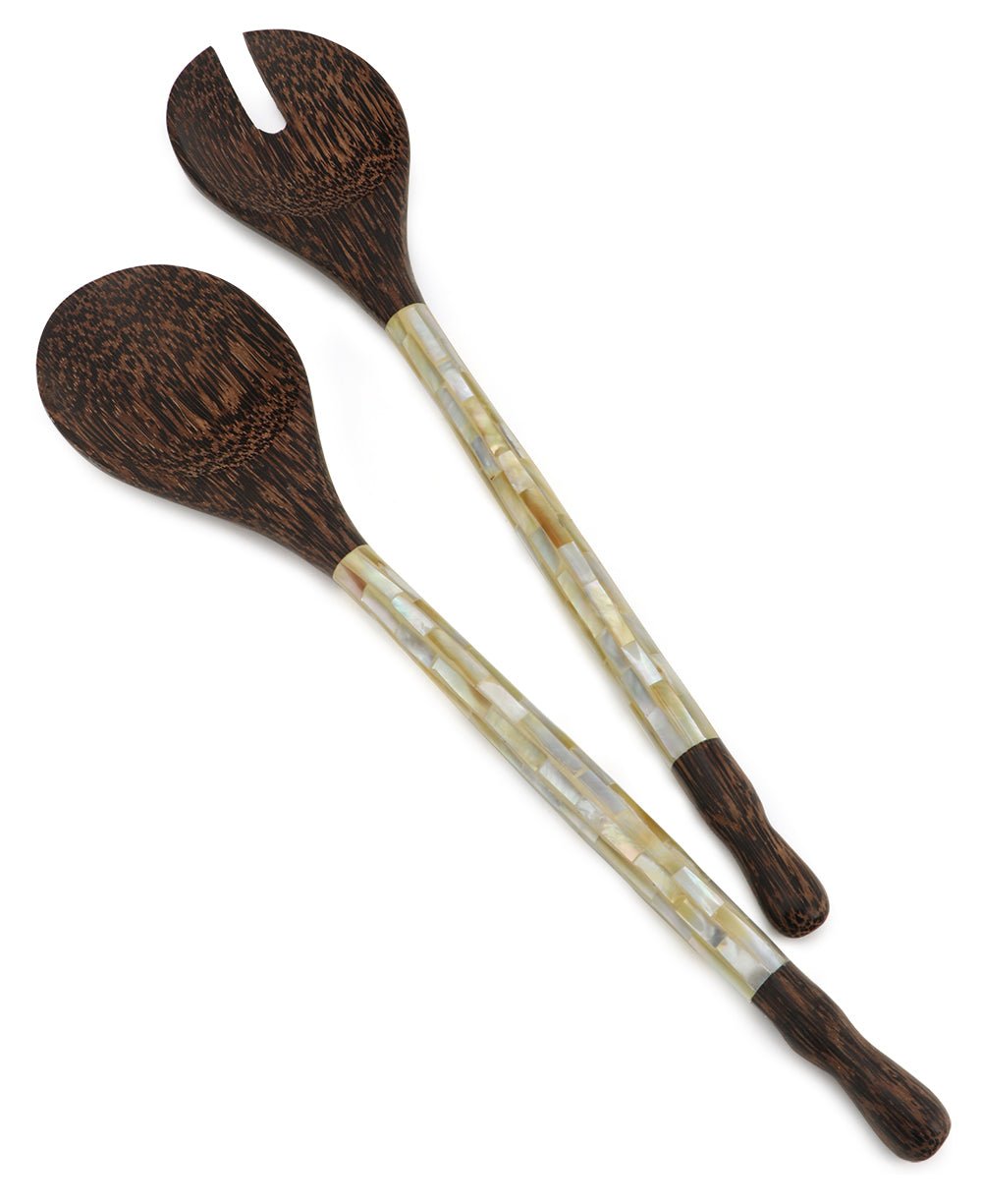 Mother of Pearl and Palm Wood Salad Servers - Serveware