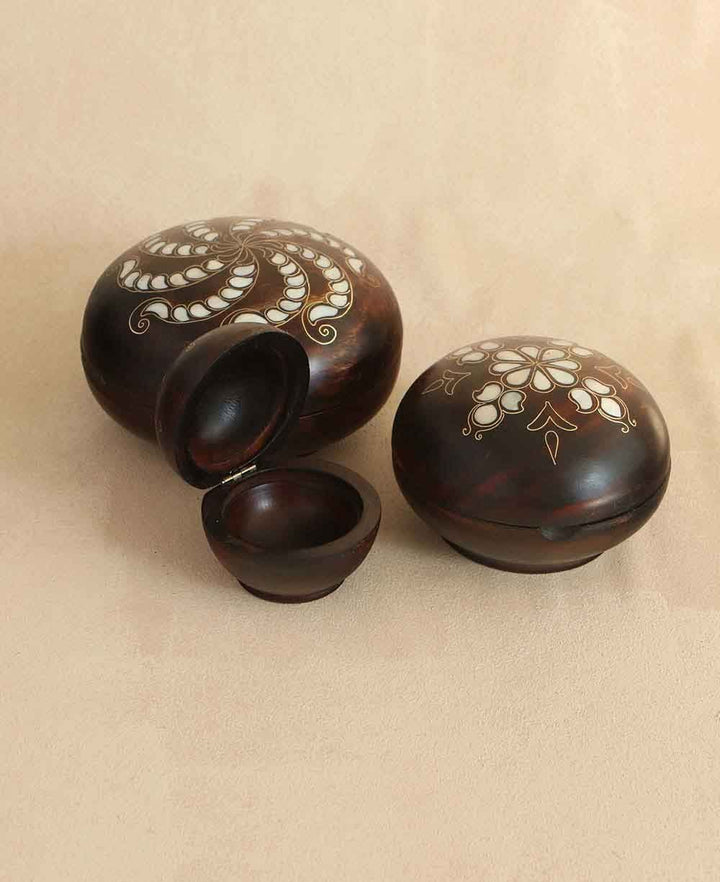 Mother of Pearl Inlay Round Wood Trinket Boxes - Jewelry Boxes Small