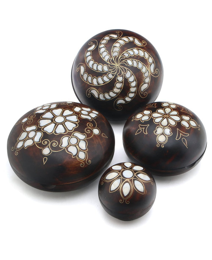 Mother of Pearl Inlay Round Wood Trinket Boxes - Jewelry Boxes Small