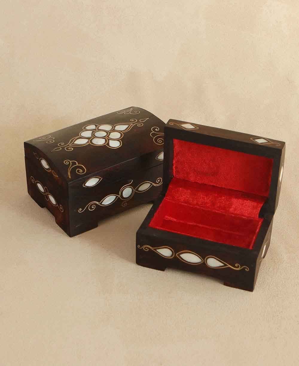 Mother of Pearl Inlay Wood Rectangular Mala or Jewelry Box - Jewelry Boxes Small