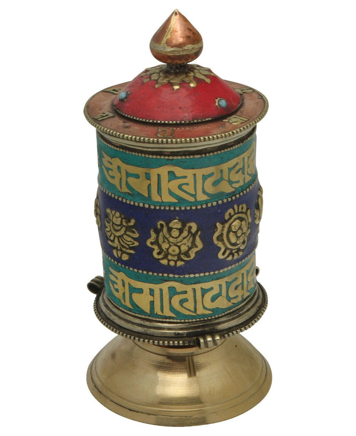 Multicolor Prayer Wheel with Auspicious Symbols - Artwork