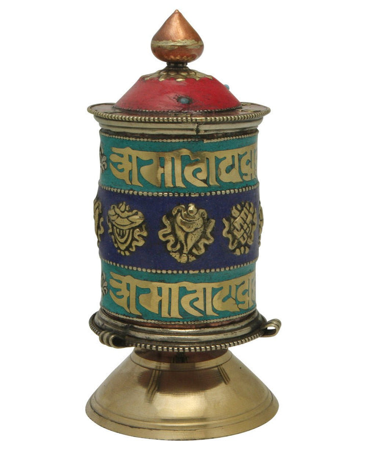 Multicolor Prayer Wheel with Auspicious Symbols - Artwork