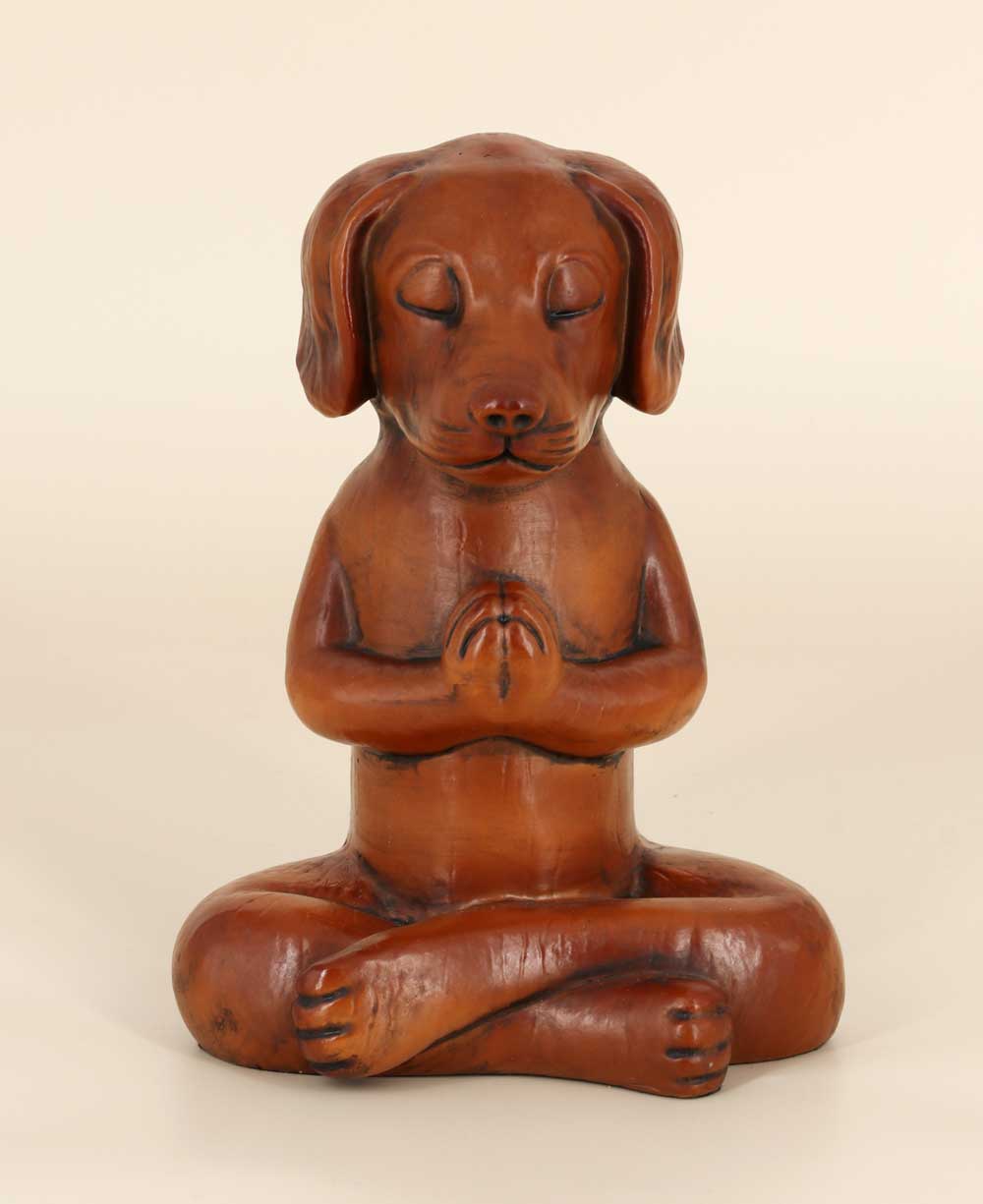 Namaste Dog Statue in Rich Mahogany Tone - Sculptures & Statues