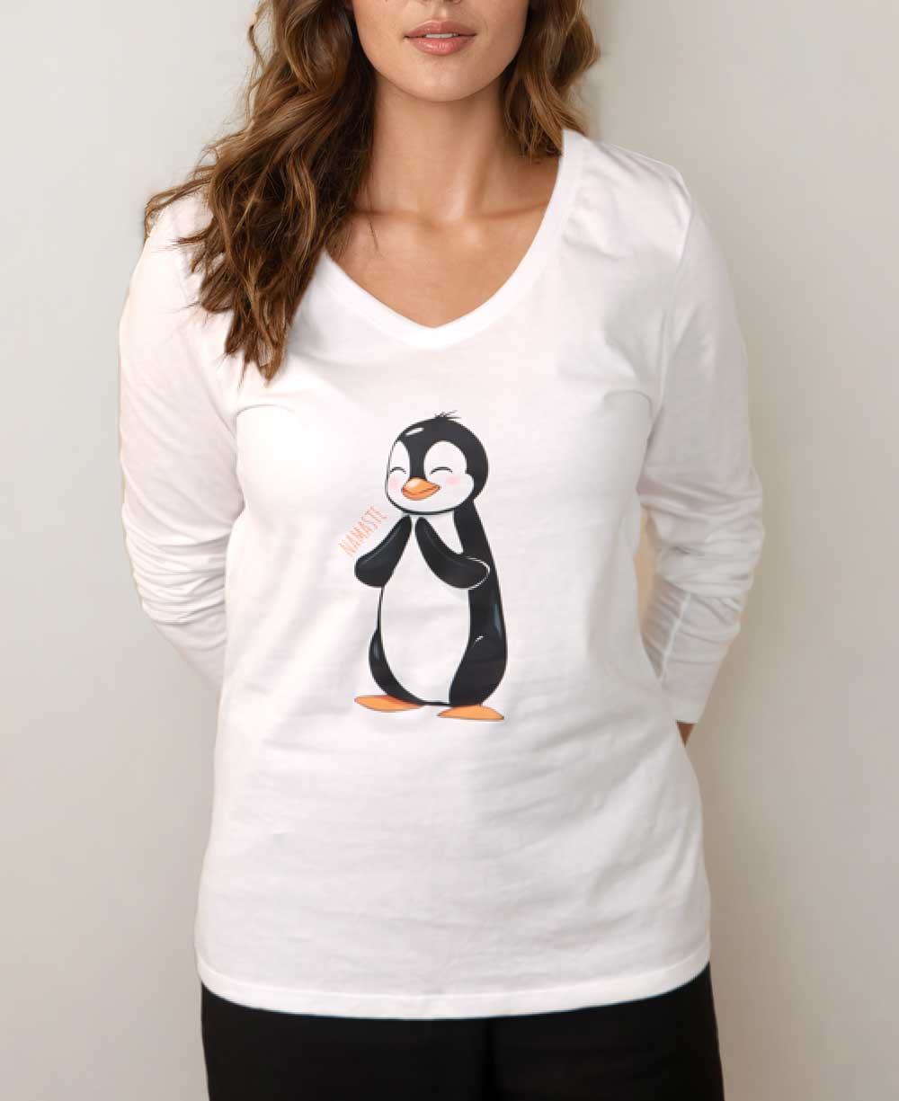 Namaste Penguin T-Shirt in White - Shirts & Tops S