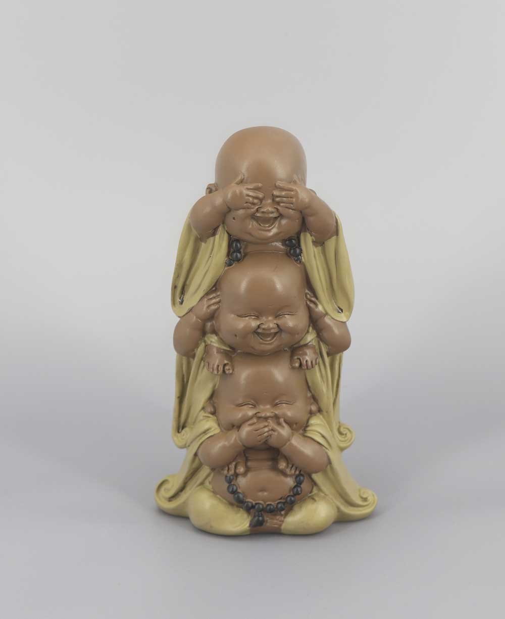 No Evil Stacked Joyous Happy Buddha Statue - Sculptures & Statues