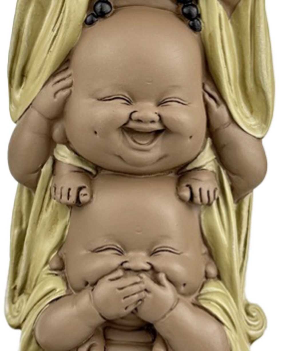 No Evil Stacked Joyous Happy Buddha Statue - Sculptures & Statues