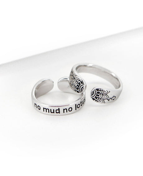 No Mud No Lotus Sterling Silver Mantra Ring - Rings