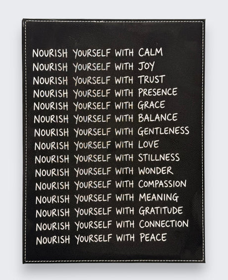 “Nourish Yourself” Wall Plaque – Inspirational Vegan Leather Hanging (12x9") - Posters, Prints, & Visual Artwork