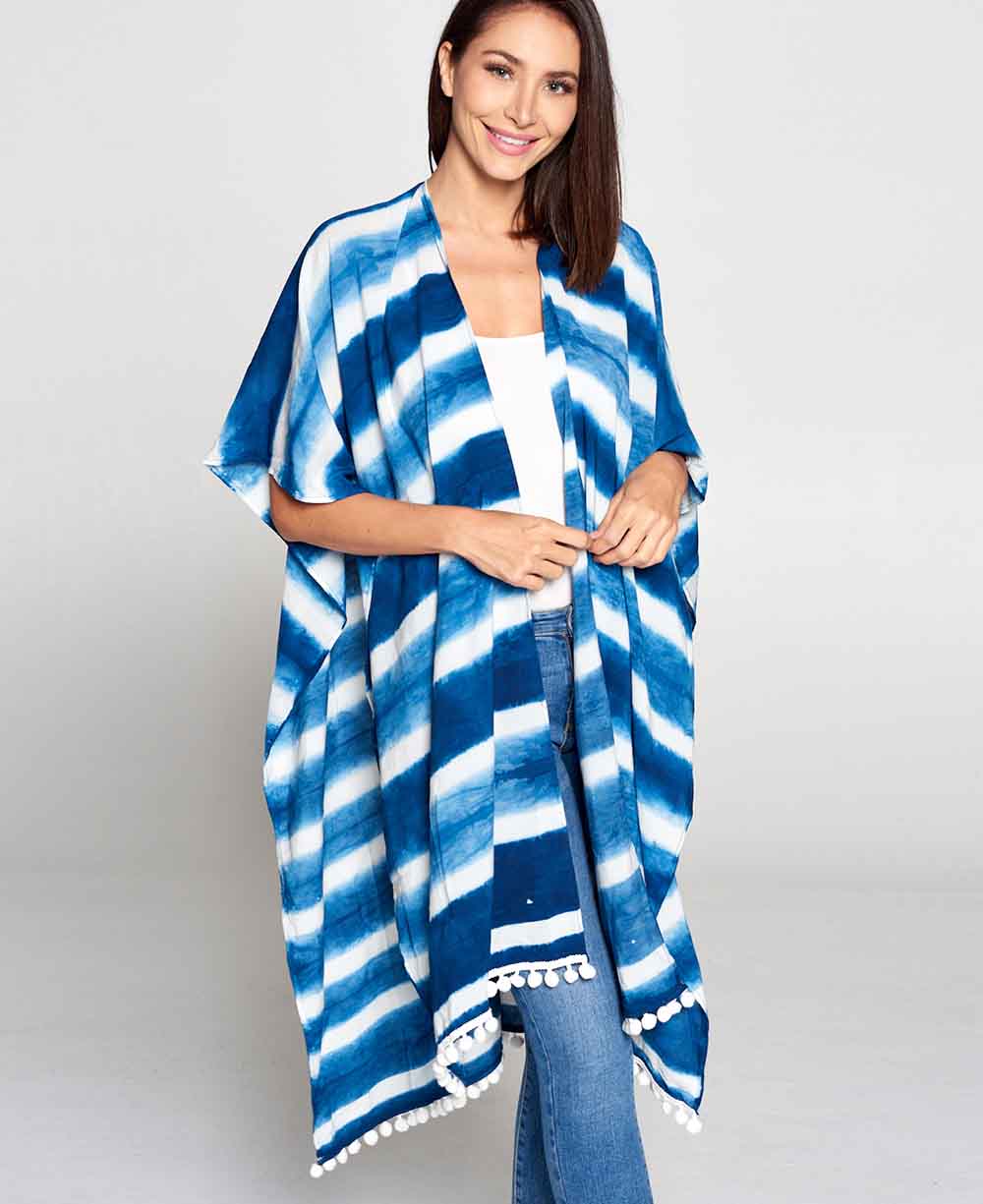 Ocean Waves Organic Cotton Indigo Kaftan Wrap, Free size - Apparel