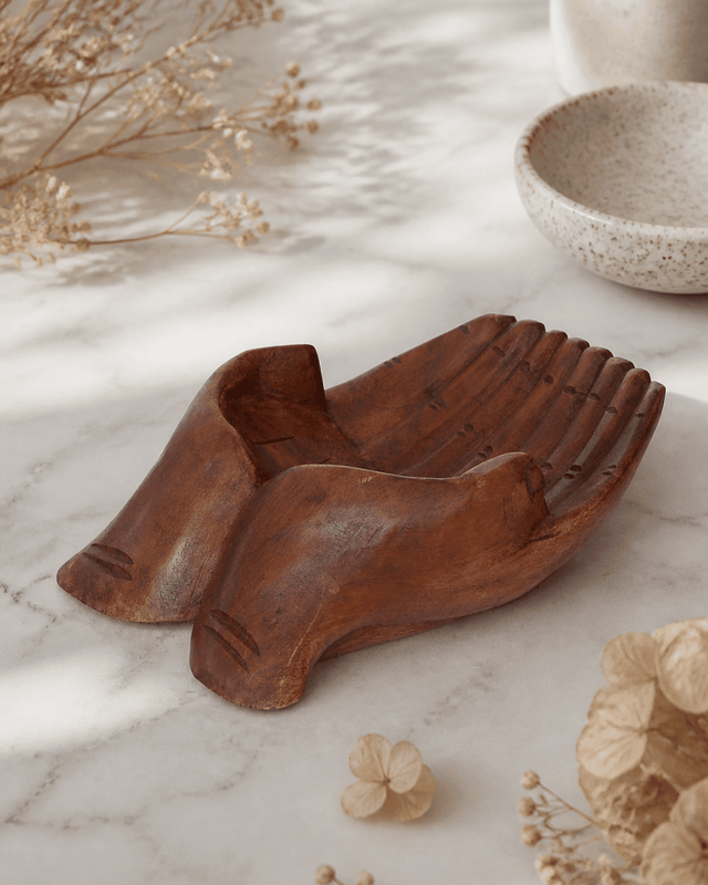 Offering Hands Wooden Carving and Display Bowl, Bali - Decor