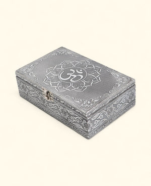 Om Jewelry Mala Box – Handcrafted Metal Mandala Storage with Velvet Lining - Jewelry Boxes