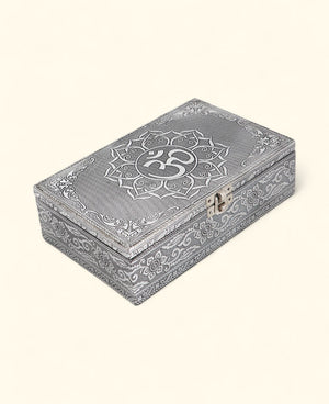 Om Jewelry Mala Box – Handcrafted Metal Mandala Storage with Velvet Lining - Jewelry Boxes