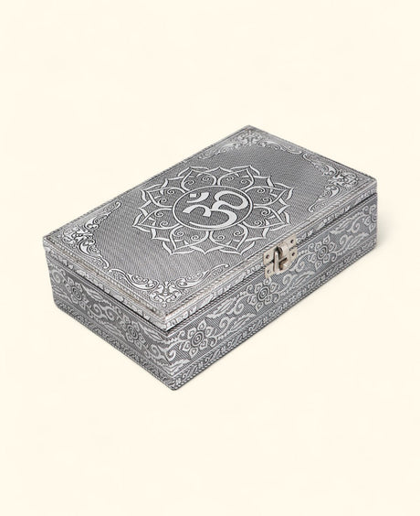 Om Jewelry Mala Box – Handcrafted Metal Mandala Storage with Velvet Lining - Jewelry Boxes