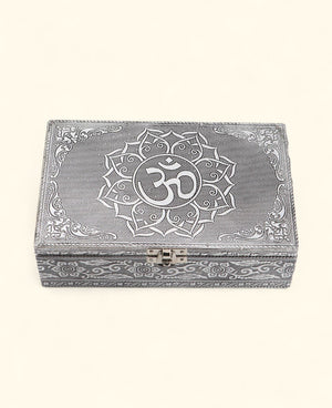 Om Jewelry Mala Box – Handcrafted Metal Mandala Storage with Velvet Lining - Jewelry Boxes