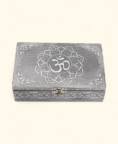 Om Jewelry Mala Box – Handcrafted Metal Mandala Storage with Velvet Lining - Jewelry Boxes