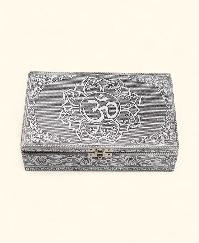 Om Jewelry Mala Box – Handcrafted Metal Mandala Storage with Velvet Lining - Jewelry Boxes