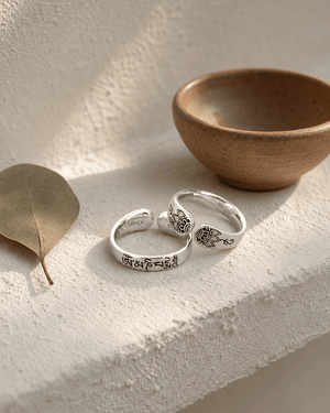 Om Mani Padme Hum Sterling Silver Adjustable Ring - Rings