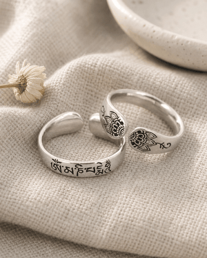 Om Mani Padme Hum Sterling Silver Adjustable Ring - Rings