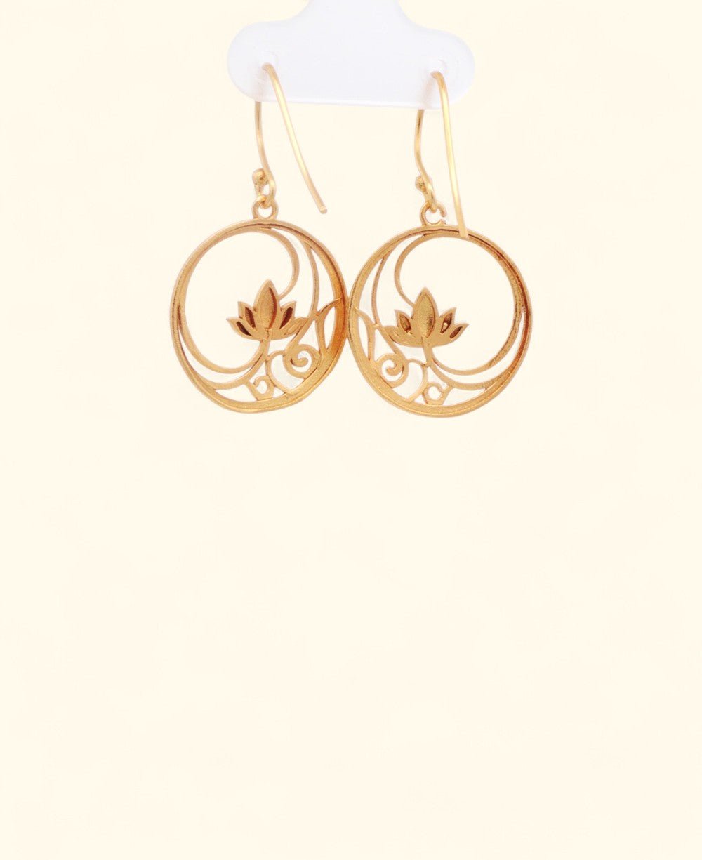 Openwork Lotus Drop Earrings — 18K Gold Plated Brass Lotus Blossom - Earrings