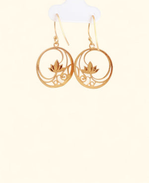 Openwork Lotus Drop Earrings — 18K Gold Plated Brass Lotus Blossom - Earrings