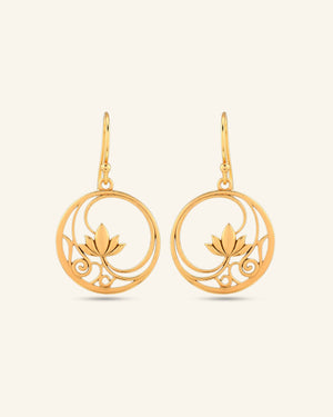 Openwork Lotus Drop Earrings — 18K Gold Plated Brass Lotus Blossom - Earrings