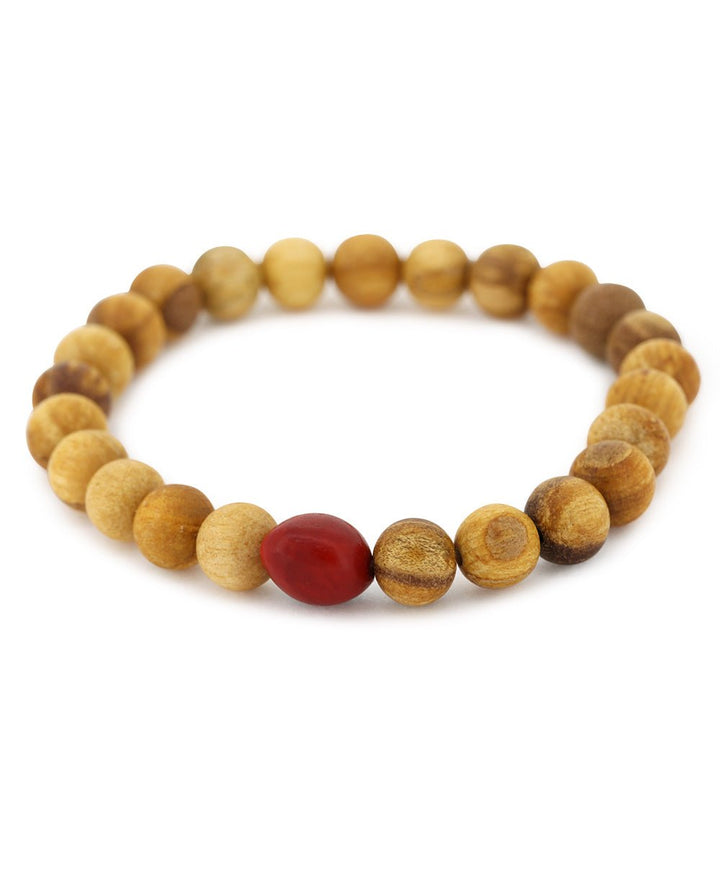 Palo Santo Bracelet With Huayruro Seed - 7"