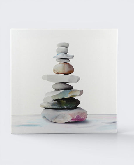 Pastel Zen Cairn Canvas Print — 12 - Inch Coastal Wall Art - Wall Art