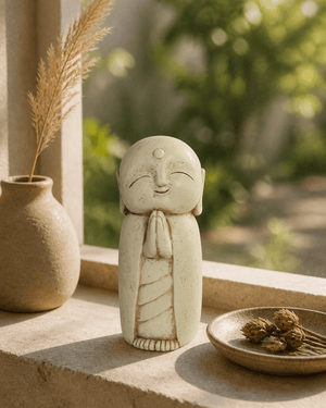 Peaceful Jizo Garden Statue, 8 Inches - Sculptures & Statues Grey
