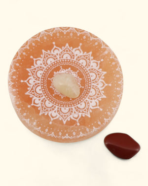 Peach Selenite Energy Mandala Crystal Charging Plate - New