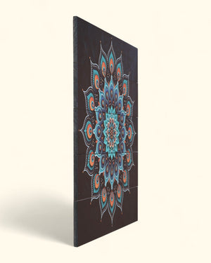 Peacock Radiance Mandala Wall Art – Jewel - Tone Wood Panel with Feather Motif - Posters, Prints, & Visual Artwork