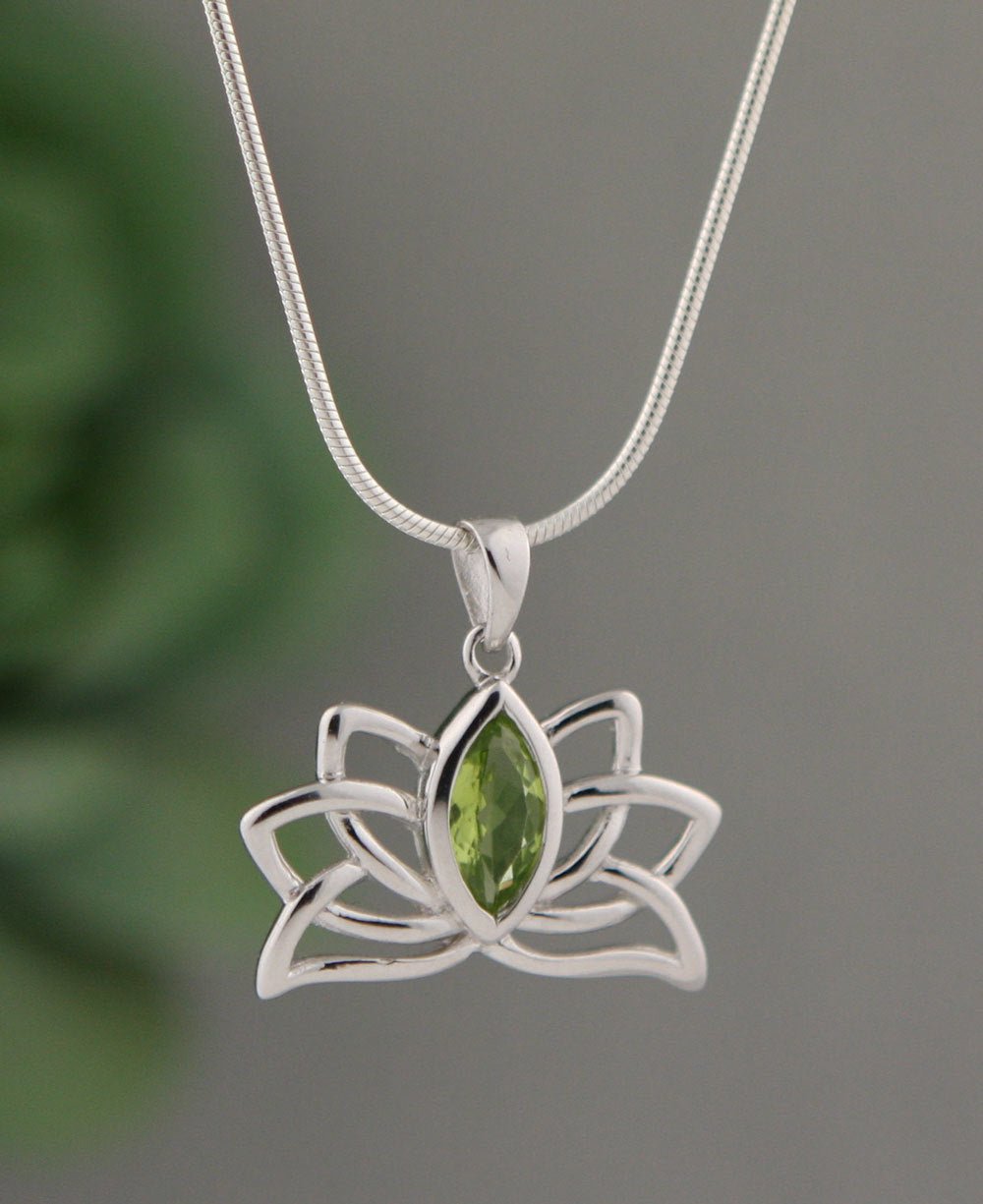 Peridot Sterling Silver Lotus Necklace - Jewelry