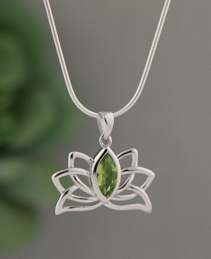 Peridot Sterling Silver Lotus Necklace - Jewelry