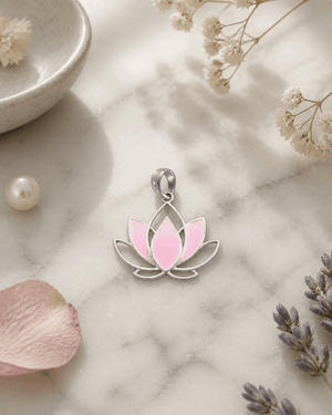 Pink Enamel Lotus Sterling Silver Pendant - Pendants