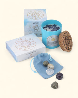 Pisces Zodiac Candle & Crystal Tumblestone Set - Candles
