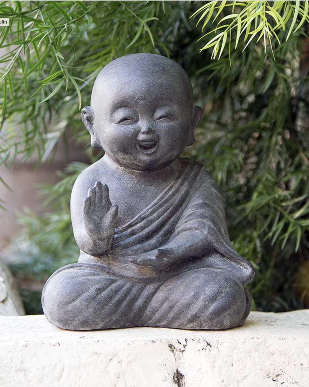 Playful Shaolin Monk Garden Statue – Handcrafted Fiber Cement Outdoor Figurine - Sculptures & Statues