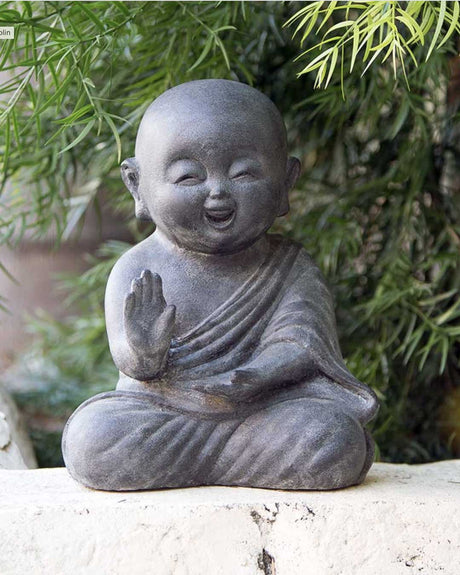 Playful Shaolin Monk Garden Statue – Handcrafted Fiber Cement Outdoor Figurine - Sculptures & Statues