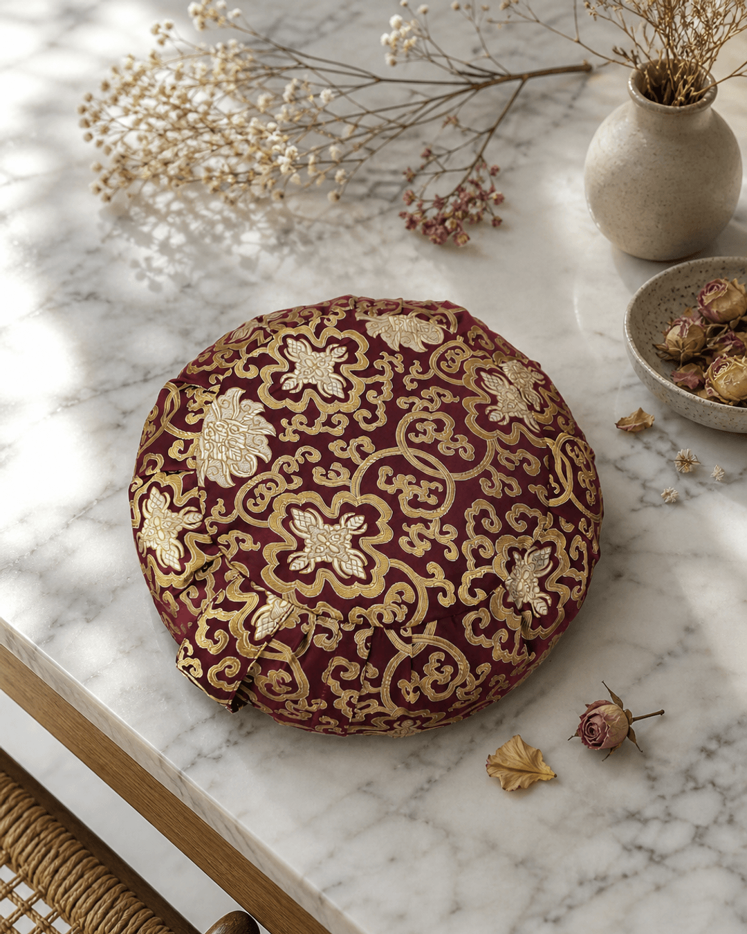 Plum Purple Brocade Zafu Meditation Cushion - Massage Cushions