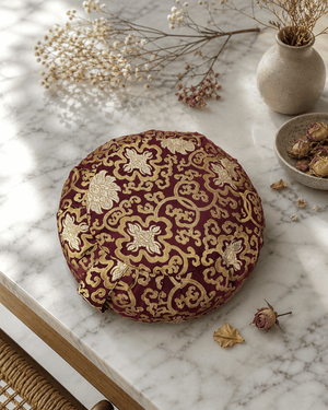 Plum Purple Brocade Zafu Meditation Cushion - Massage Cushions