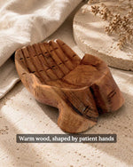 Hand-Carved Wooden Offering Hands Bowl — Balinese Cupped Palms Display Dish