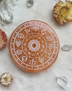 Zodiac Selenite Charging Plate – Engraved Crystal Energy Cleanser