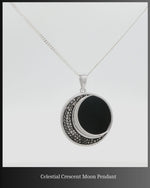 Celestial Crescent Moon Pendant – Sterling Silver with Black Onyx & Marcasite