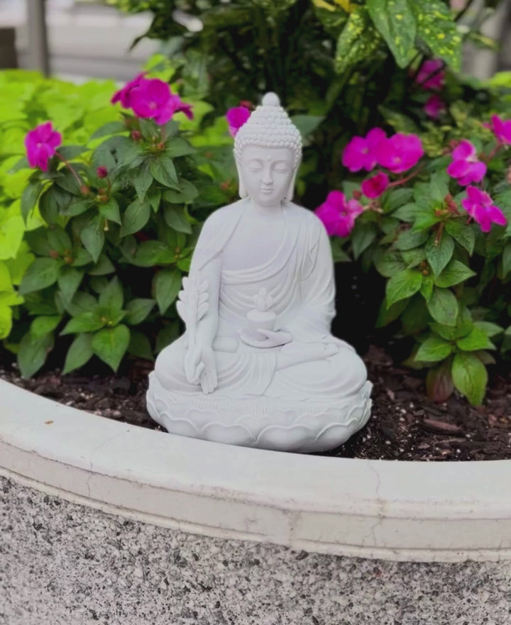 Soft Grey Medicine Buddha Garden Statue