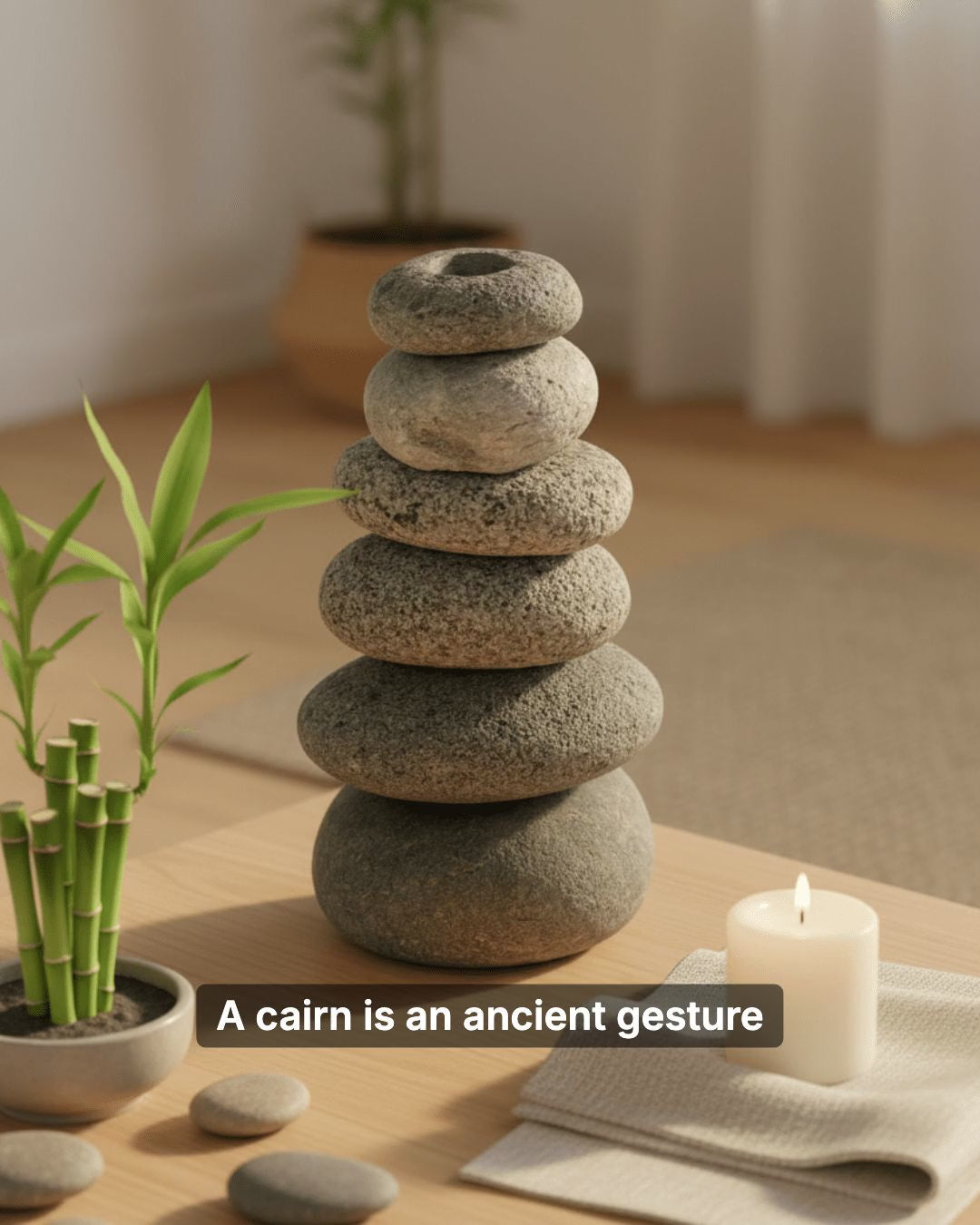Handcrafted Cairn Vase with Stacked Beach Stones — 7 Inch Natural Stone Bud Vase