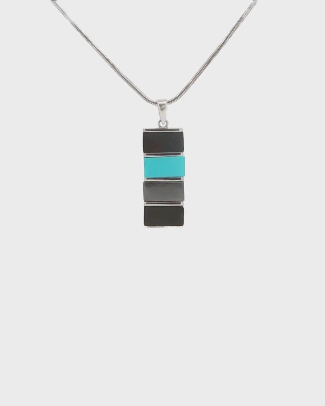 Color Block Protection Pendant – Sterling Silver with Onyx, Hematite & Turquoise Inlay