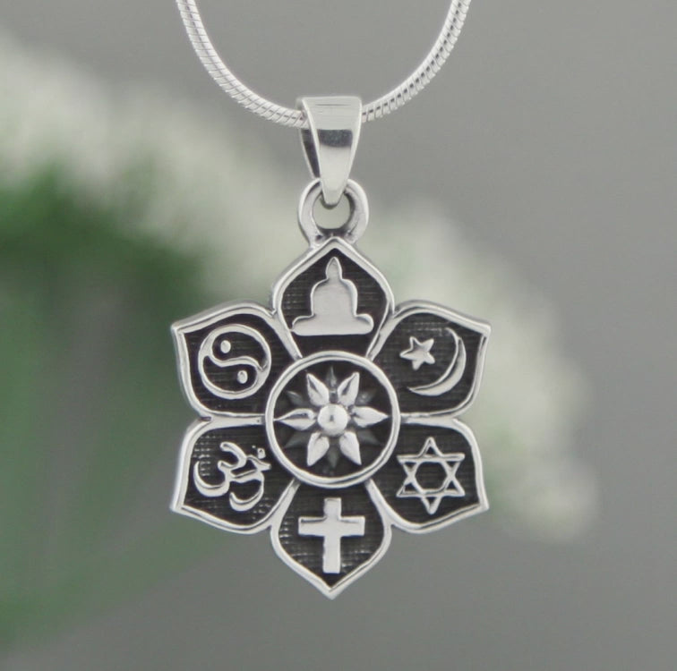 Sterling Silver Coexist Harmony Pendant, Lotus Design
